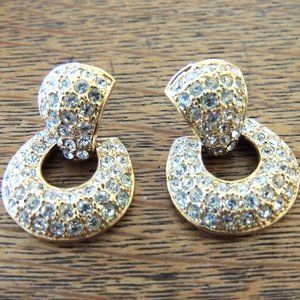 Rhinestone Doorknocker Earrings Signed Roman